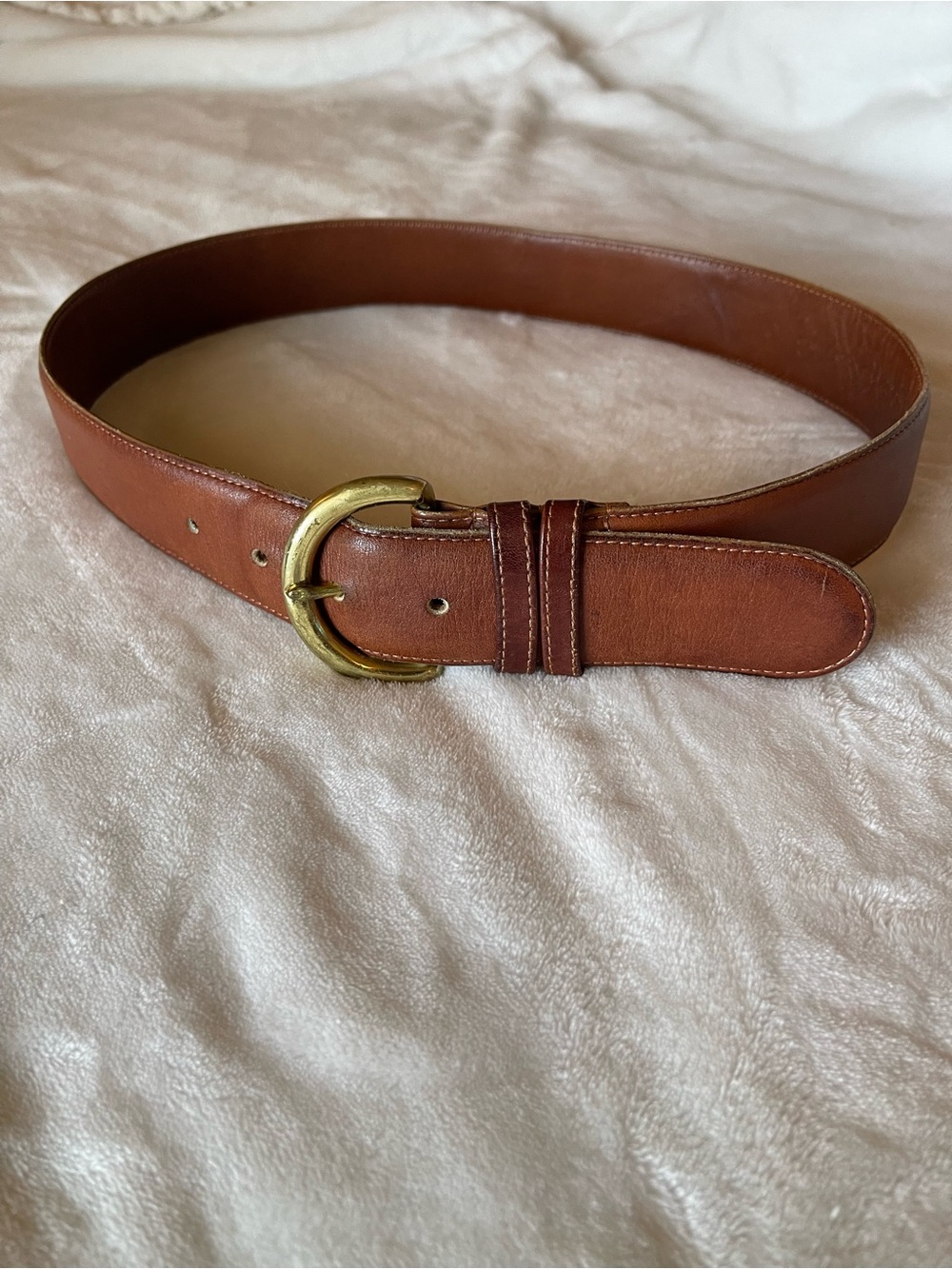 Vintage Coach British Tan Leather Belt Medium Brass Buckle USA